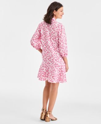 Women's 100% Linen Tile Button-Front 3/4-Sleeve Dress, Macy's Exclusive