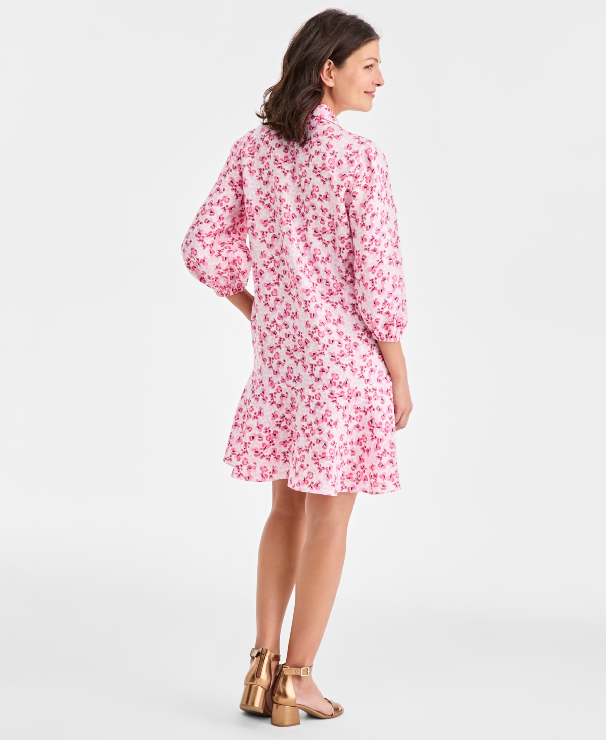 Charter Club Women's 100% Linen Tile Button-Front 3/4-Sleeve Dress, Macy's Exclusive