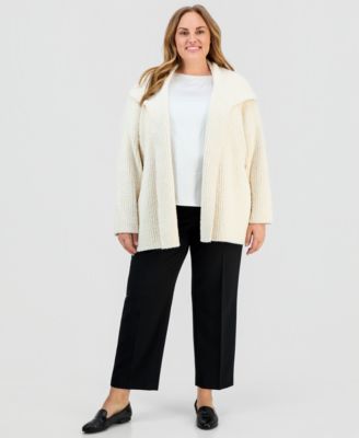 Plus Size Wide-Collar Cardigan Sweater