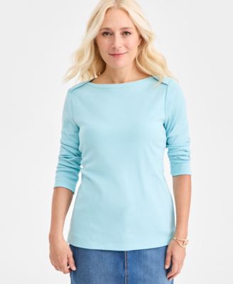 Women's Pima Cotton 3/4-Sleeve Boat-Neck Top, Created for Macy's