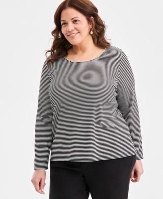 Plus Size Scoop-Neck Long-Sleeve Knit Top, Macy's Exclusive