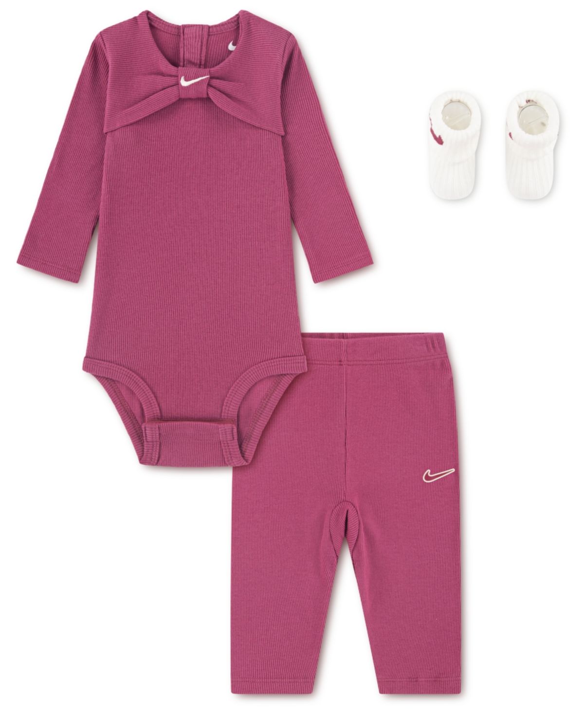 Nike Baby Girls 3-piece Ribbed Bow Bodysuit Boxed Set In Pink