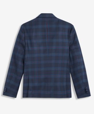 Boys 8-20 Navy Tartan Tuxedo Jacket