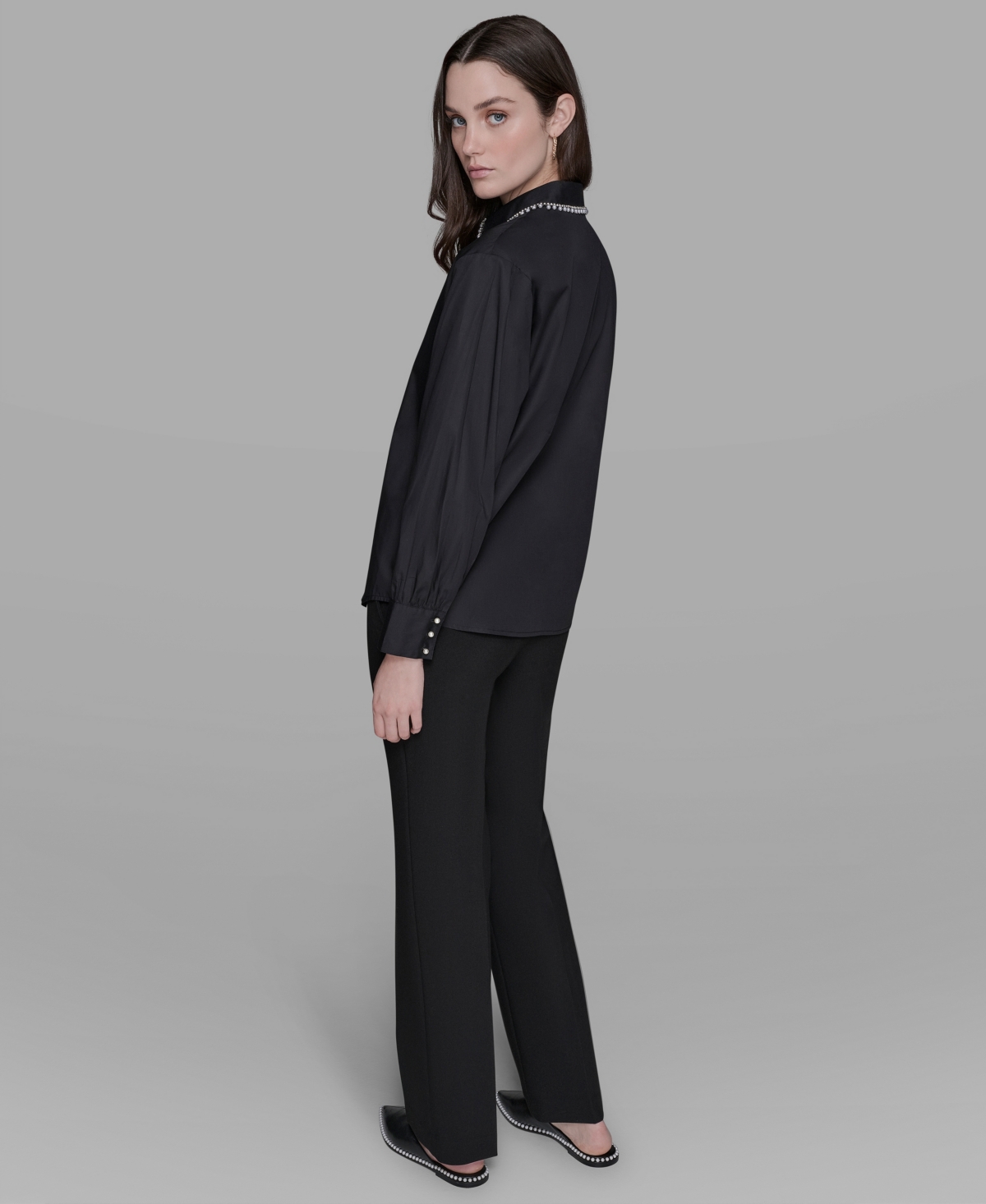 Karl Lagerfeld Paris Women's Collared Long Sleeve Top