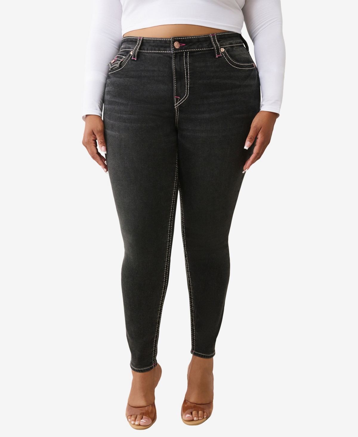 True Religion Plus Size Jennie Curvy Skinny Big T Jeans In Black
