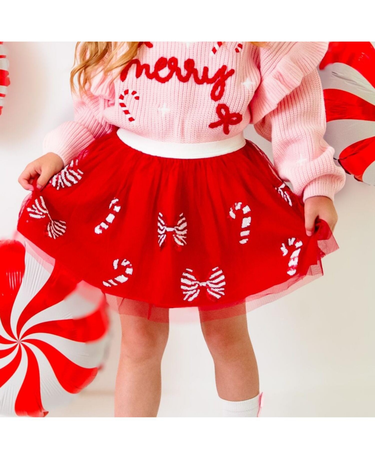 Sweet Wink Baby Girls Candy Cane Coquette Sequin Christmas Tutu Skirt