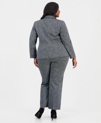 Plus Size Herringbone Single-Button Blazer & Pants