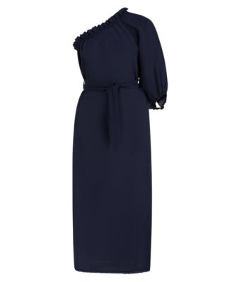 Women's Sardinia Navy Linen One Shoulder Dress