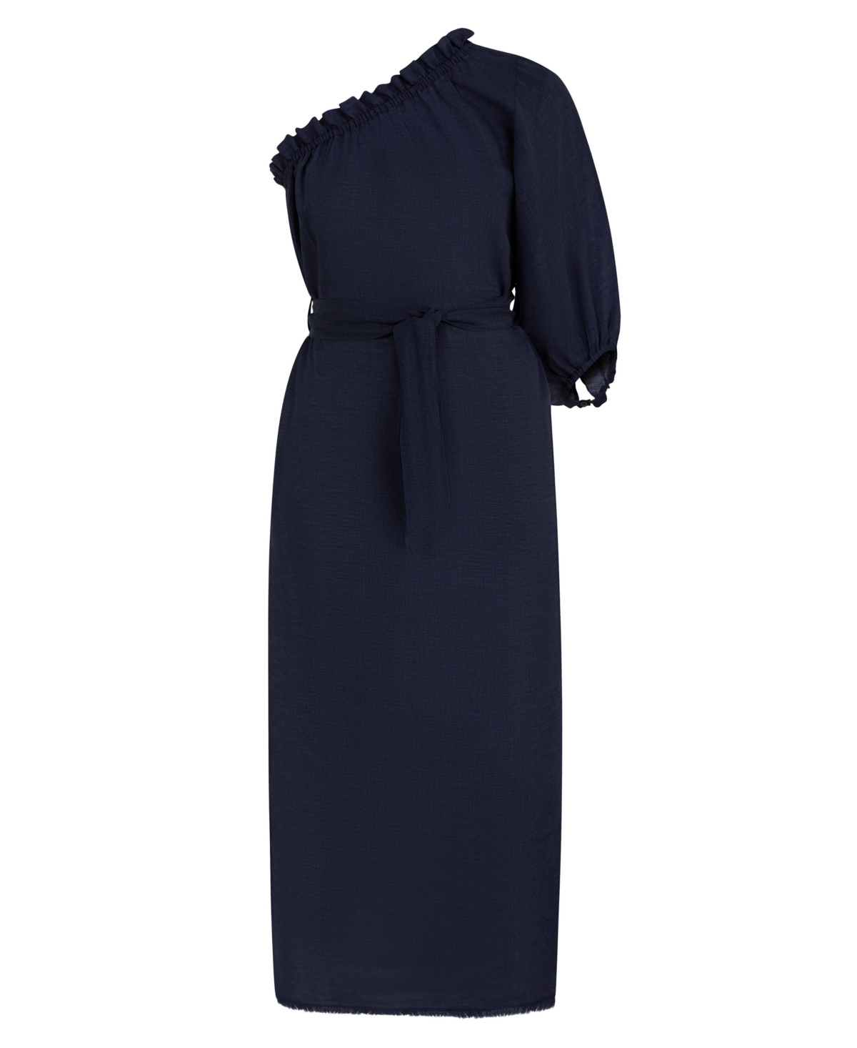 Labeca London Us Women's Sardinia Navy Linen One Shoulder Dress - m-l / Navy