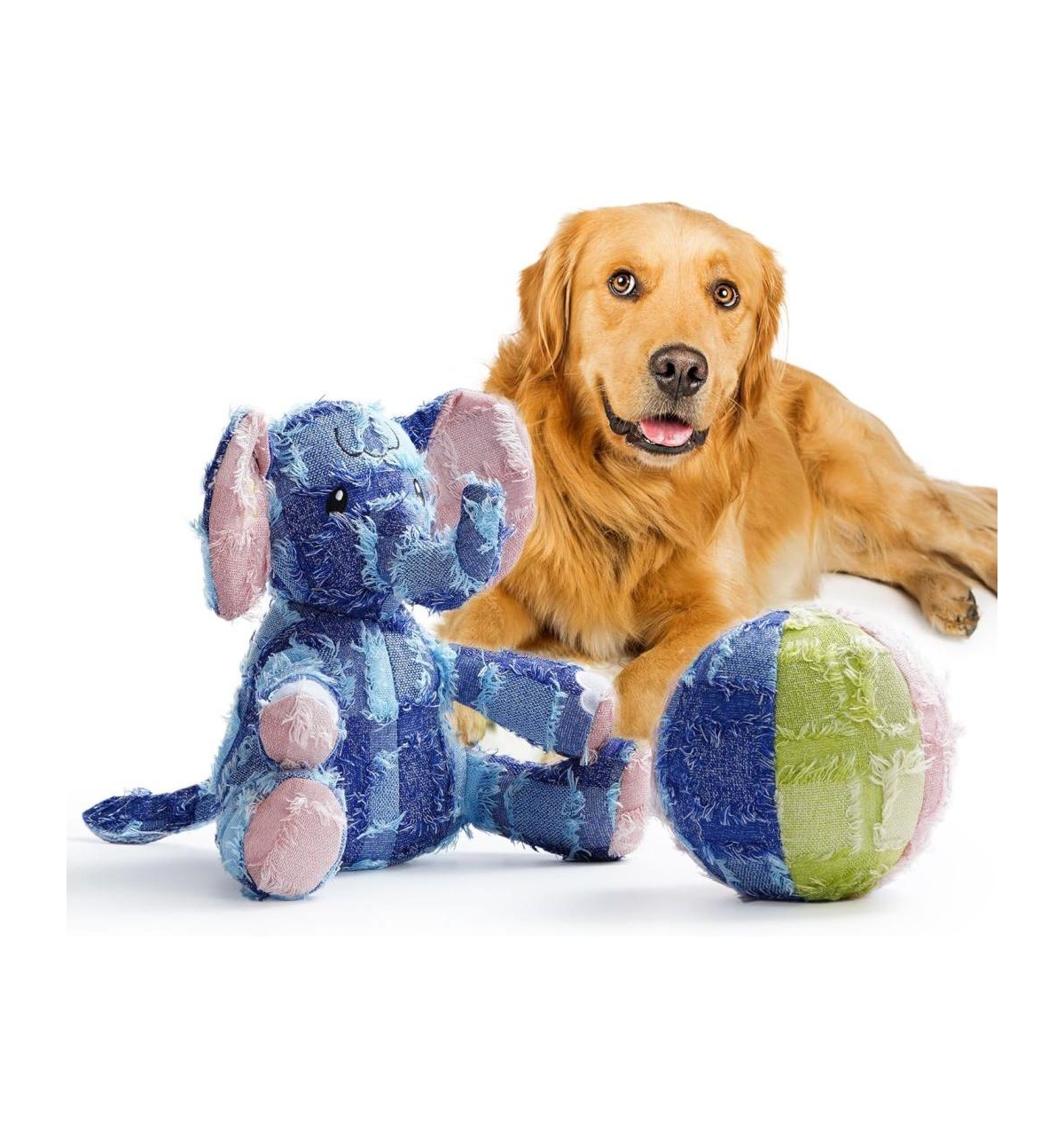 Nocciola Patchwork Pals Elephant & Ball Variety Pack Tough Squeaky Interactive Dog Toy