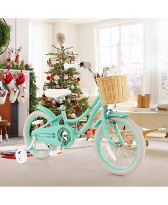 16 Inch Kids Bike with Training Wheels and Adjustable Handlebar and Seat, Green