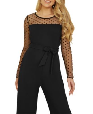 Women's Black Spot Mesh Stretch Jumpsuit