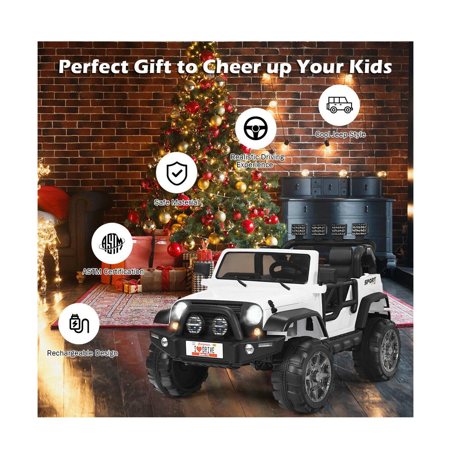 Детская игрушка HONGGE 12V Two-Seater Remote Control Ride-On Truck with LED Headlights, For 2 Players, Ages 3-7, цвет: Белый — фото 9