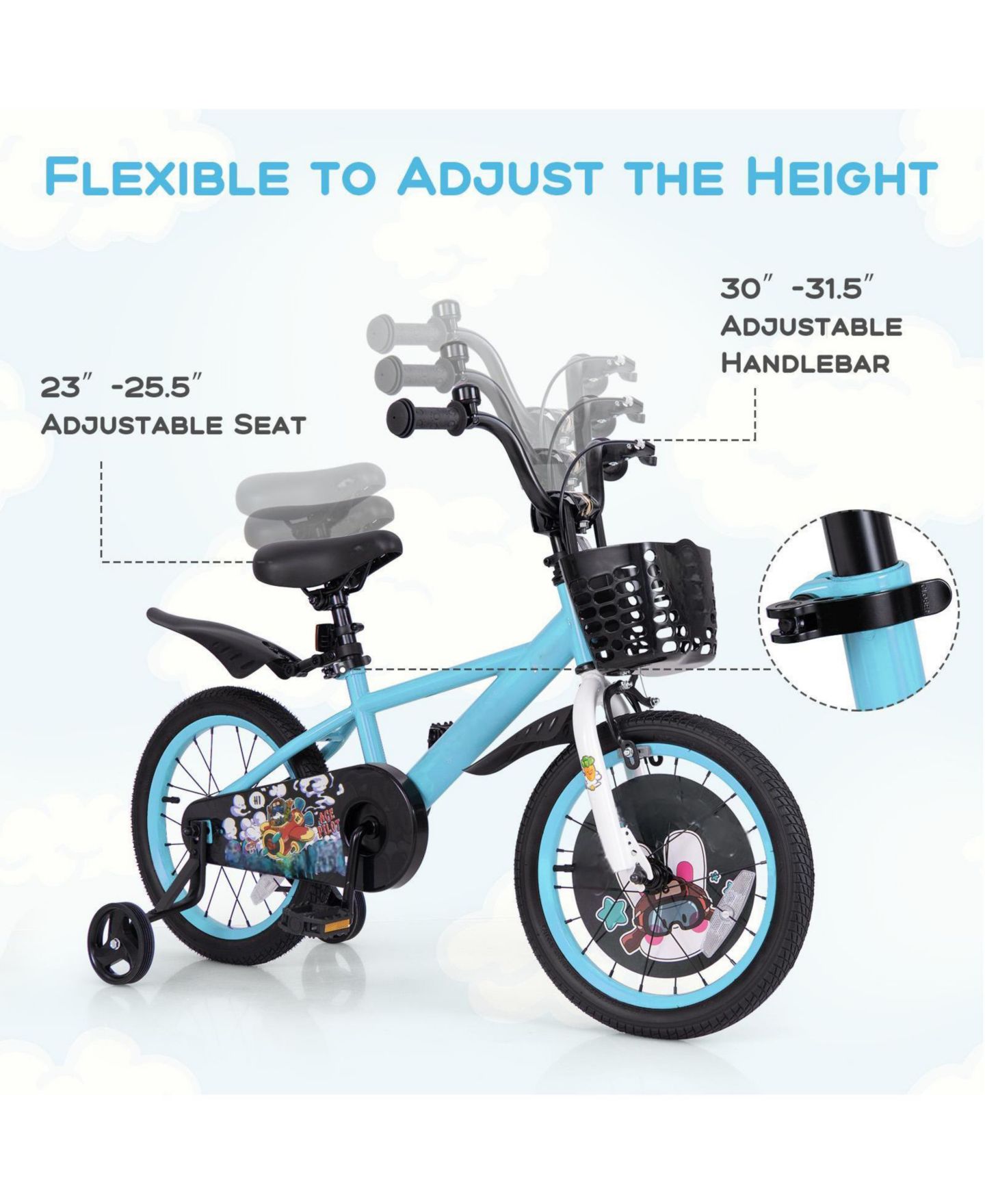Детская игрушка HONGGE 16 Inch Kids Bike with Training Wheels, Adjustable Handlebar and Saddle, Ages 4–8, цвет: Синий — фото 7