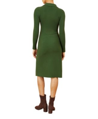 Women's Belted Rib Knit Midi Dress With Pockets