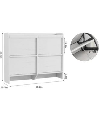 Shoe Cabinet with 4 Flip Drawers, Wooden Shoe Organizer Cabinet with Adjustable Shelf, Shoe Storage for Entryway, White