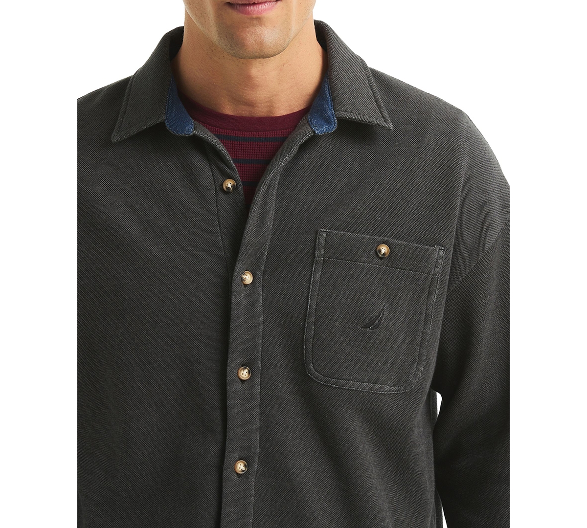 Nautica Men's Pique Double Knit Long Sleeves Shirt