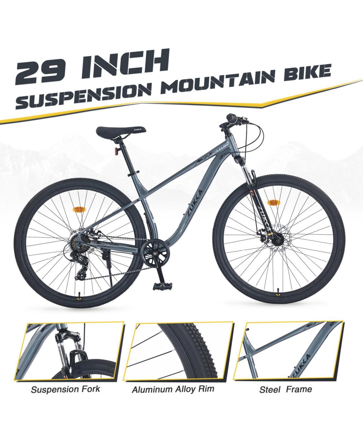 29 Inch Wheels 8 Speed Mountain Bike, for Men Women Boys and Girls, Front Suspension, Steel Frame