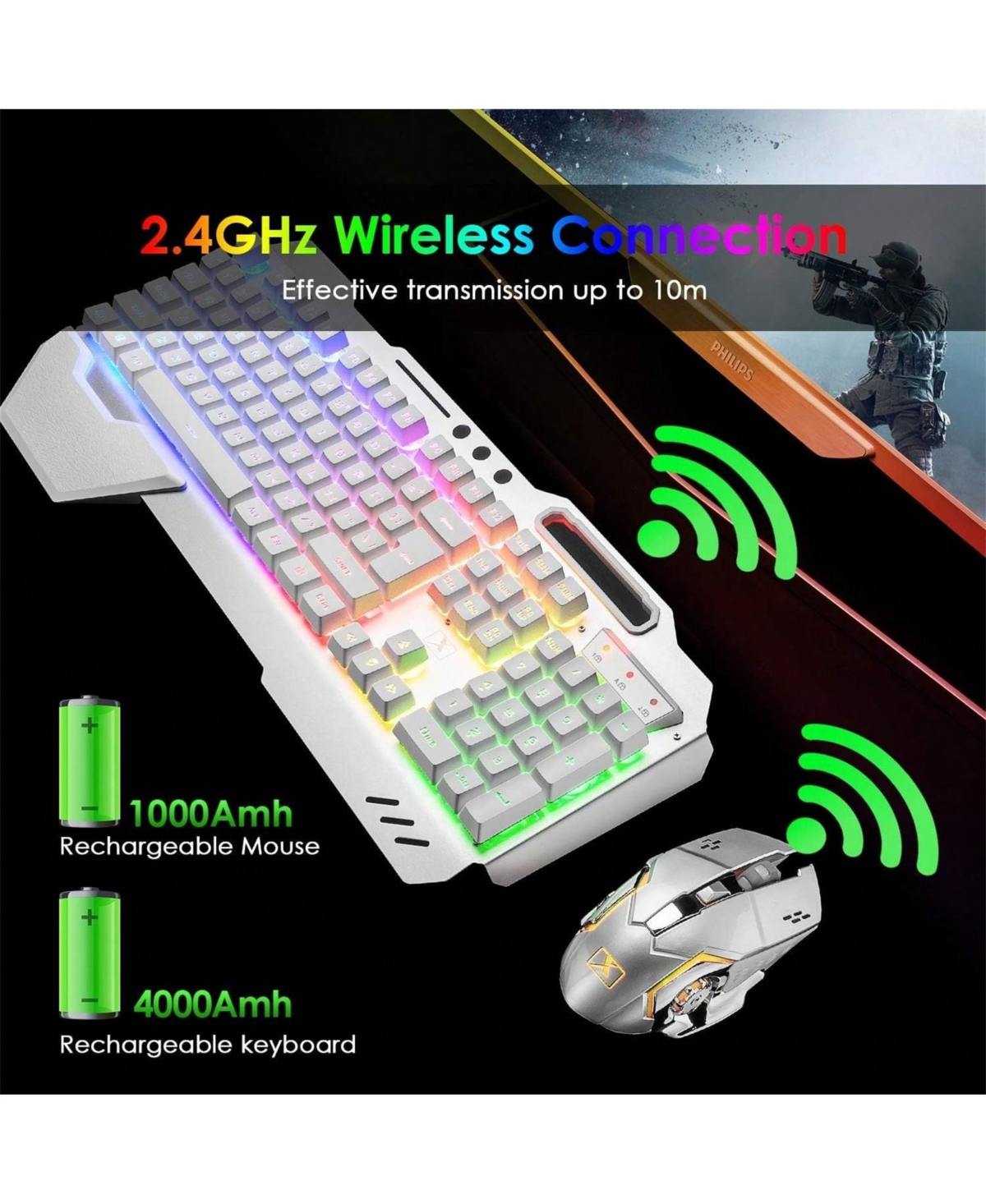 2.4 GHz Wireless Gaming Keyboard Mouse Set