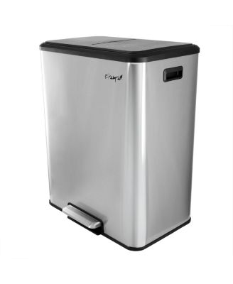 60 Liter 2 Compartment Large 8 Gallon Split Stainless Steel Step Trash Bin with Slow Close Mechanism