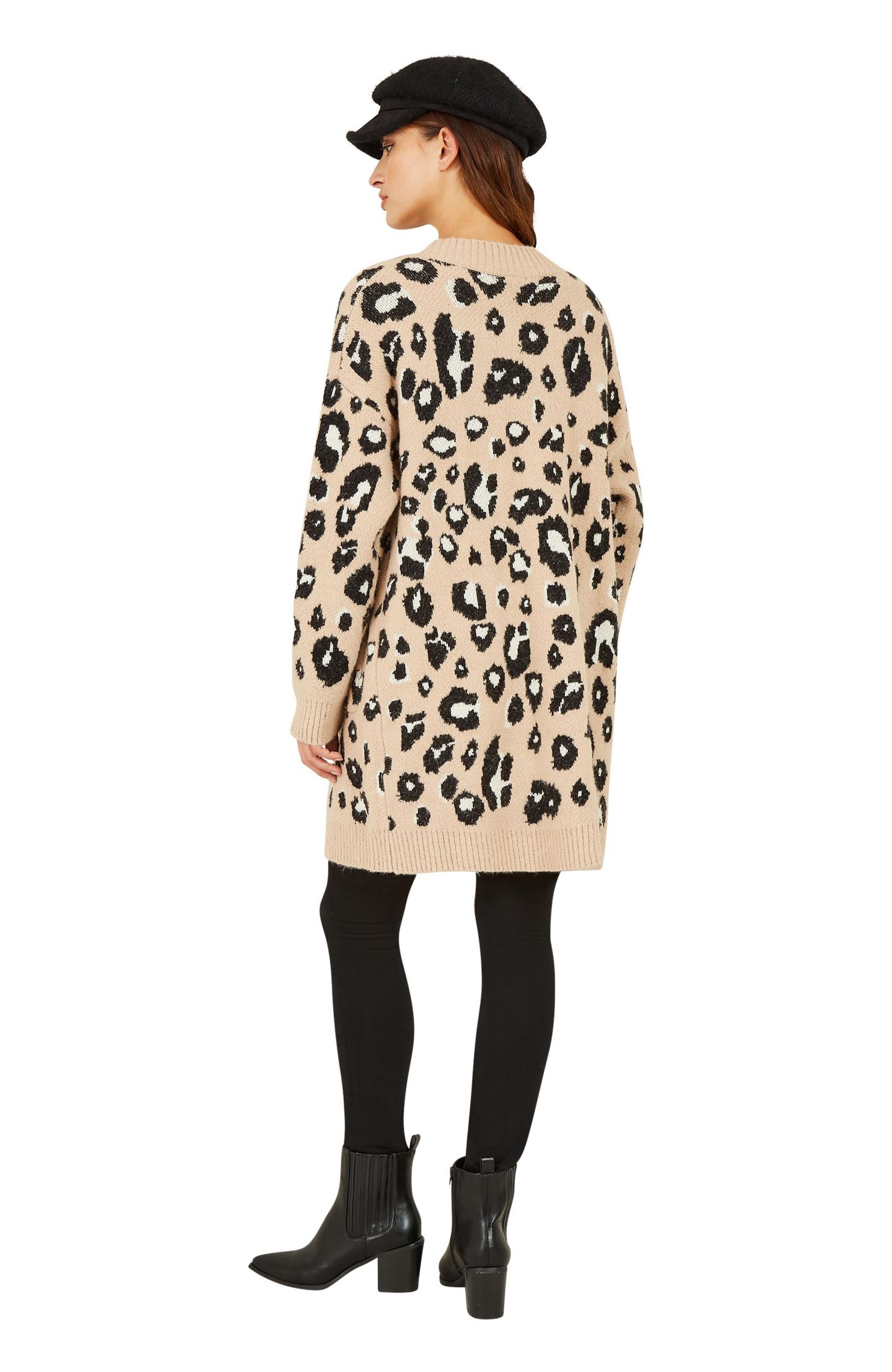 Женский кардиган Yumi Animal Intarsia Knit Long, цвет: Бежевый — фото 4