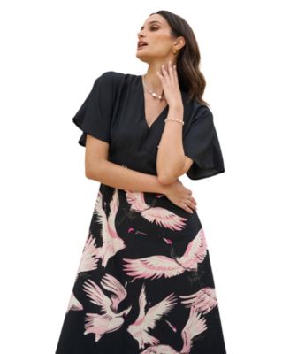 Women's Crane Print Kimono Dress