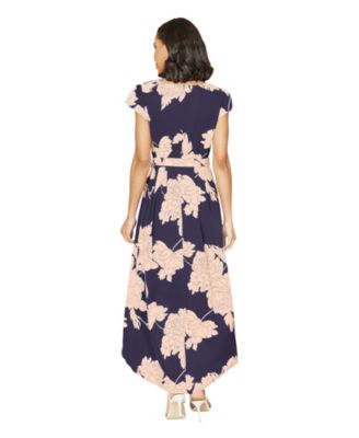 Women's Blossom Print Dipped Hem Wrap Midi Dress