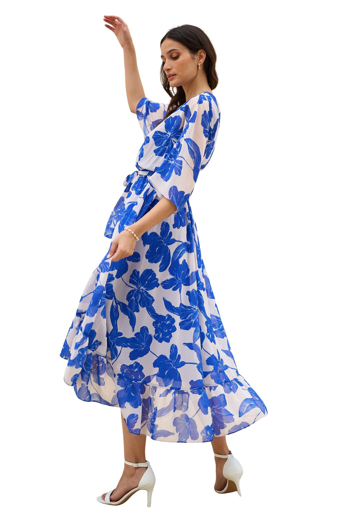 Женское платье Yumi Midi Dip Hem Wrap, цвет: Синий — фото 5