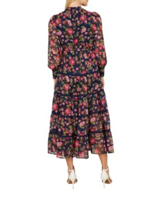 Blossom Print Lace Trim Maxi Dress