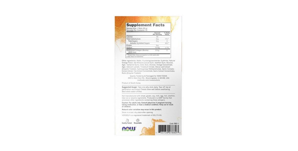 Now Foods Collagen Jelly Beauty Complex Sweet Orange, 7.05 Oz / (10 Jelly Sticks)