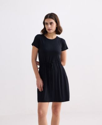 Women's Drawstring Short T-shirt Dress in Black