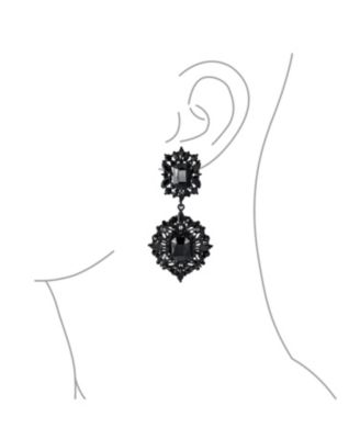 Set of 2 Big Crystal Art Deco Purple and Black Dangle Earrings Black Plated