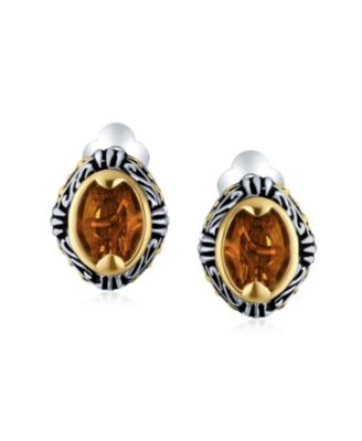 Set of 3 Blue Orange Red Crystal Oval Bali Style Clip-On Earrings Non-Pierced