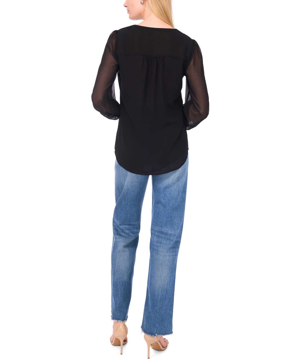 Sam & Jess Women's V-Neck Button-Front Smocked-Shoulder Top