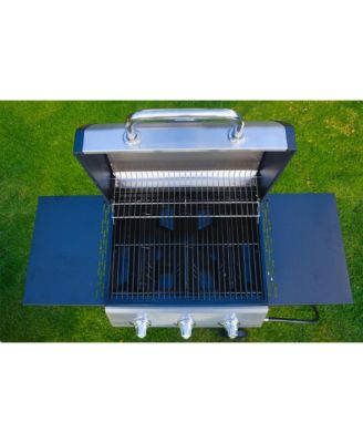 27,000 BTU 3 Burner Propane Gas Grill w/Wheels, Cover, & Side Shelves