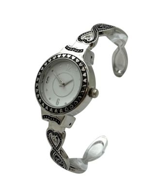 Elegant Heart Detailed Band Bangle Women Watch, Silver