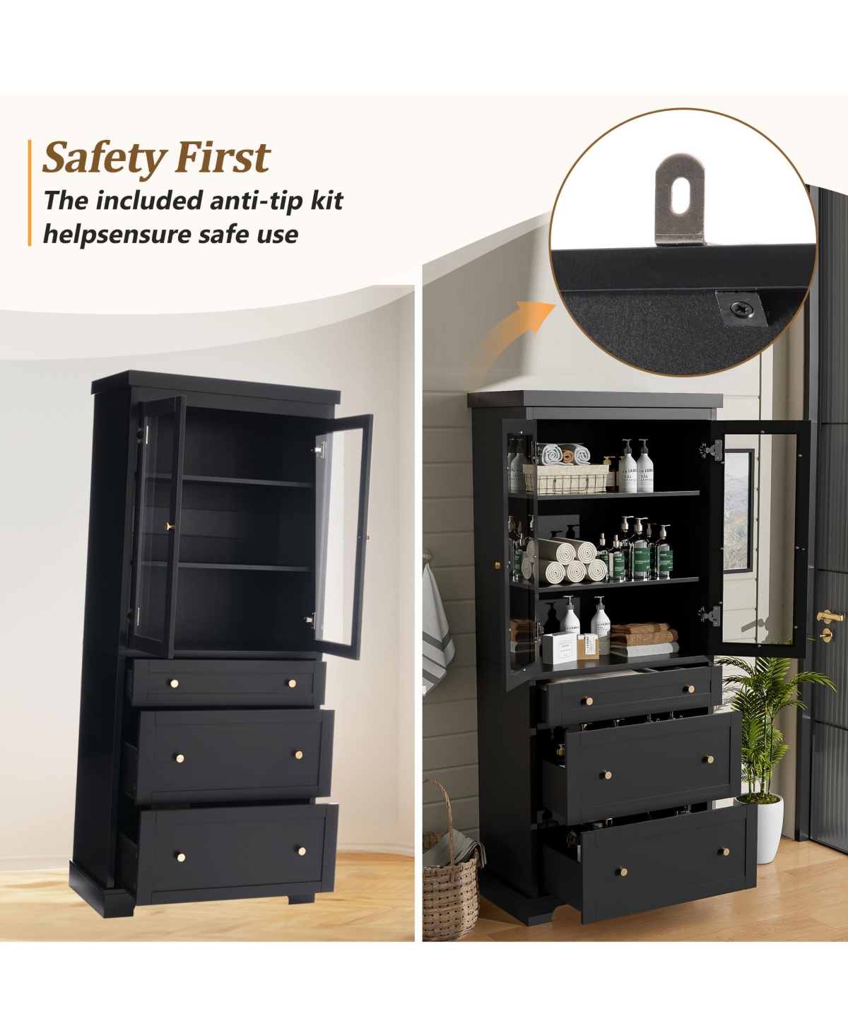 Lovmor 70inch Modern High Freestanding Tall Bathroom Cabinet for Bathroom Living Room Kitchen Storage