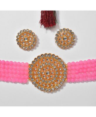 Women's Gold Plated Kundan Beaded Jewellery Set