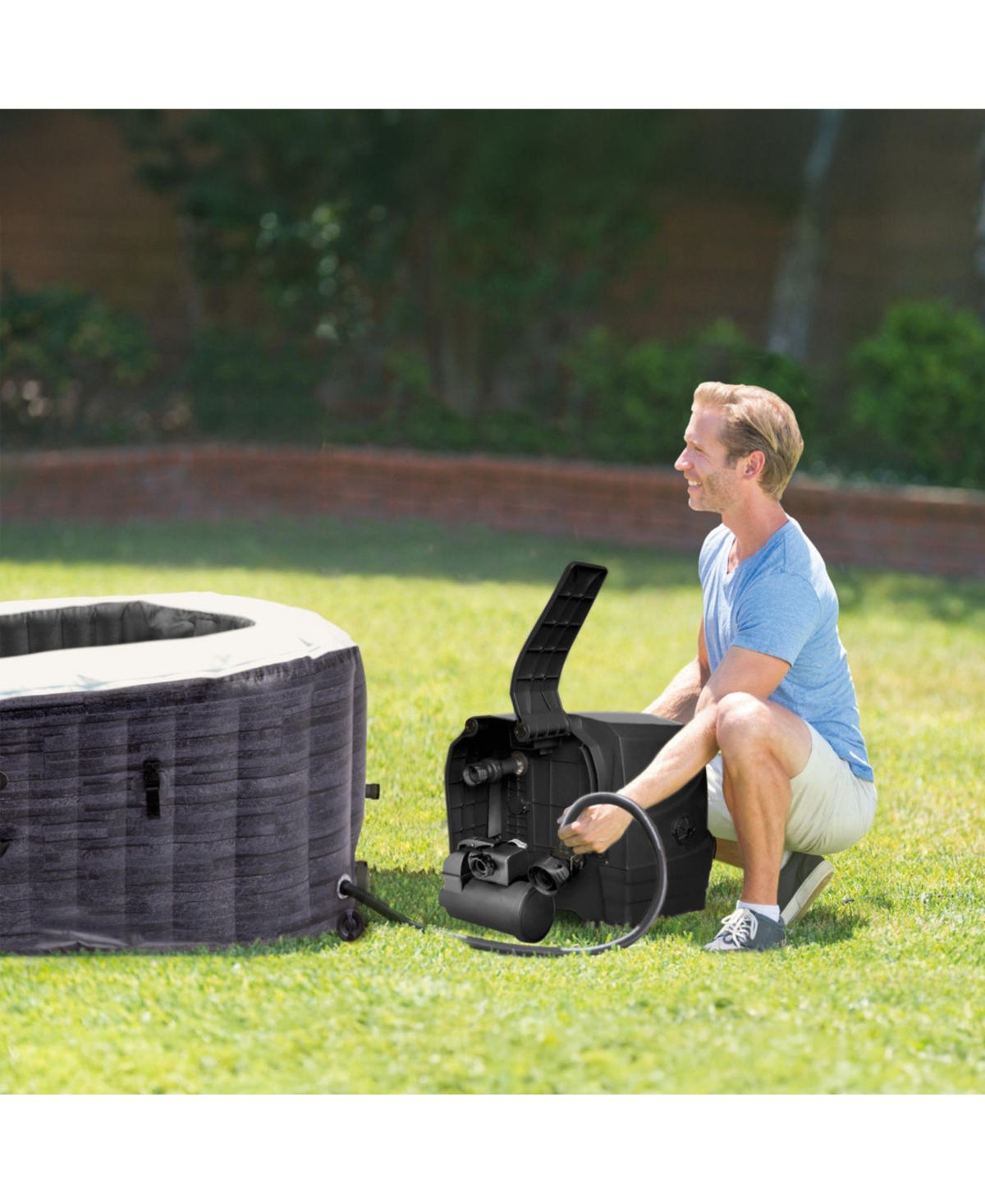 Intex PureSpa Greystone Deluxe Spa Set, 170 Bubble Jet Hot Tub with Cover, 77"x28"