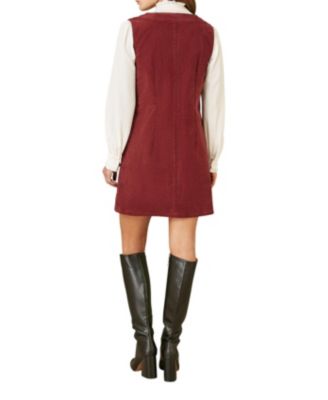 Women's V-Neck Cord Pinafore Dress