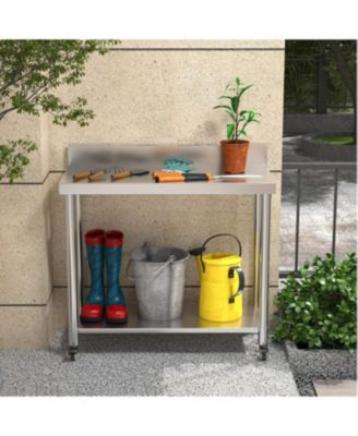 48"x18" 304 Stainless Steel Backsplash, 2 Shelves, Knife Blocks, Locking Wheels Commercial Prep Table