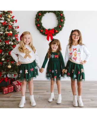 Little and Big Girls Gingerbread Joy Sequin Christmas Tutu Skirt