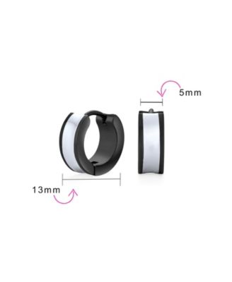 Set of 2 Two Tone Striped Black Enamel Huggie Hoop Earrings Stainless Steel