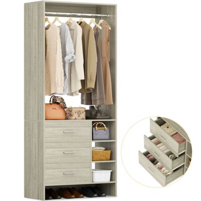 30" Freestanding Closet Organizer with Hanging Rods and Drawers, Closet System with Storage Shelves