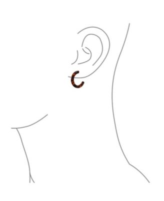 Brown Acrylic Tortoise Shell Hoop Huggie Earrings Stainless Steel 1 Inch