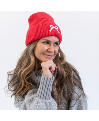 Women's Embroidered Bow Beanie - Hot Pink