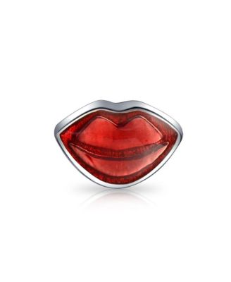 Set of 2 Valentine Kiss Lips & Red Silver 'I Love You' Heart Filigree Charm Bead