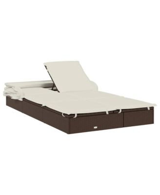 Patio Sunbed Brown PE Rattan 2-Person Adjustable Armrests