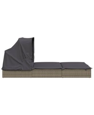 Sunbed Grey PE Rattan, Powder-Coated Steel Double Foldable