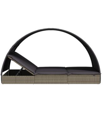 Sunbed Gray PE Rattan Two-Person Size Adjustable Armrests